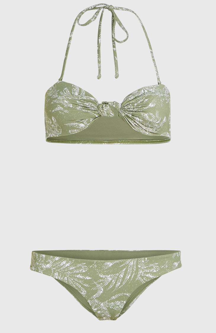 Knot Bandeau Matira Bikini-Set | Green Textured Jungle