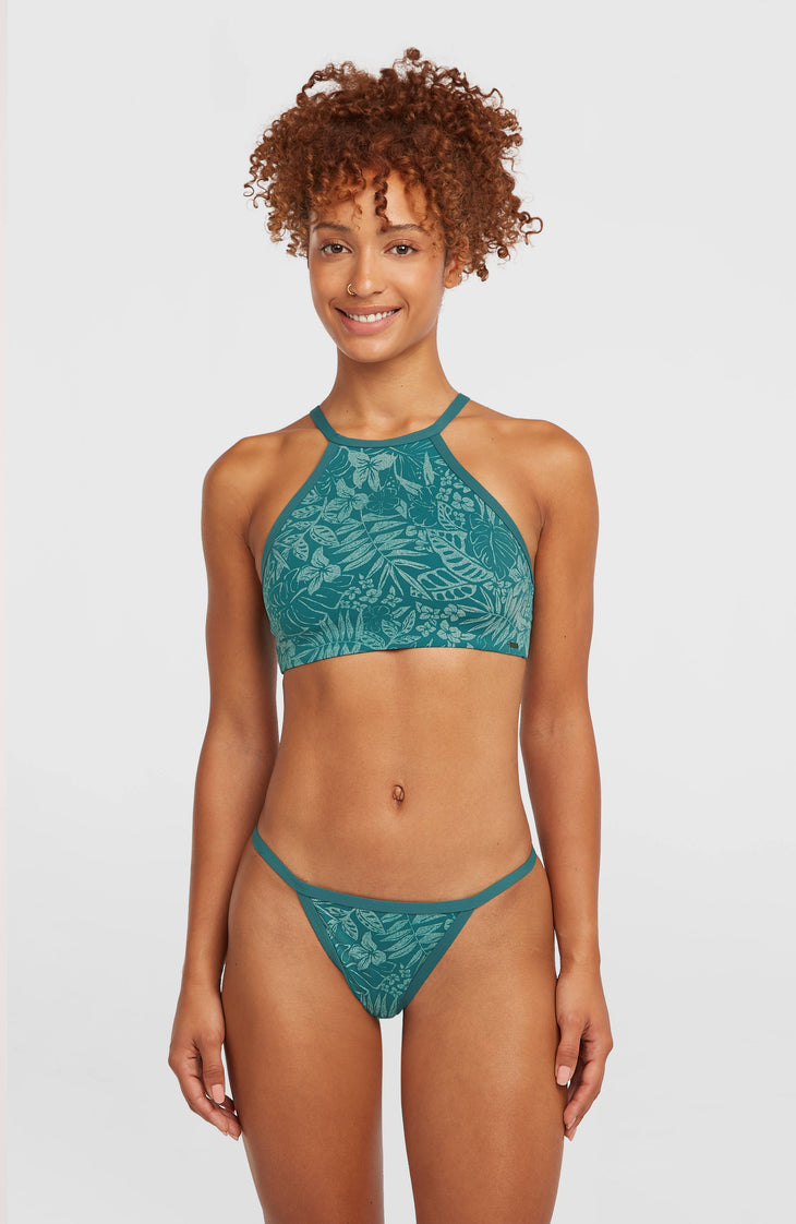 3X Schnelltrocknendes High-Neck Bikini-Set | Green Island Sky