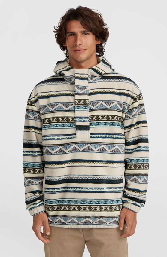 Superfleece Hoodie mit Halbreißverschluss | Grey Ikat Stripe