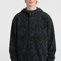 Superfleece Hoodie mit Halbreißverschluss | Black Retro Ikat