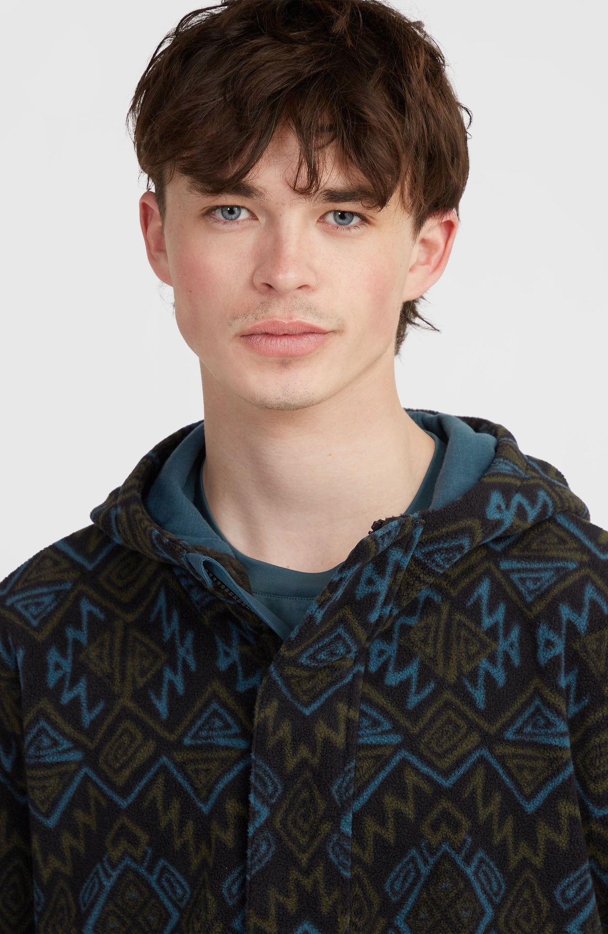 Superfleece Hoodie mit Halbreißverschluss | Black Retro Ikat