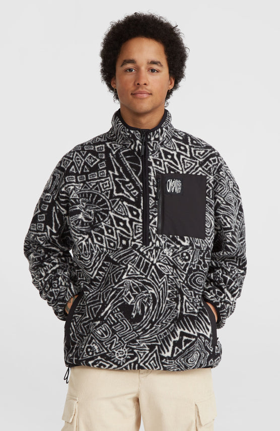 Flauschiger Surf Heroes Fleecepullover mit Halbreißverschluss | White/Black Sketcheritage