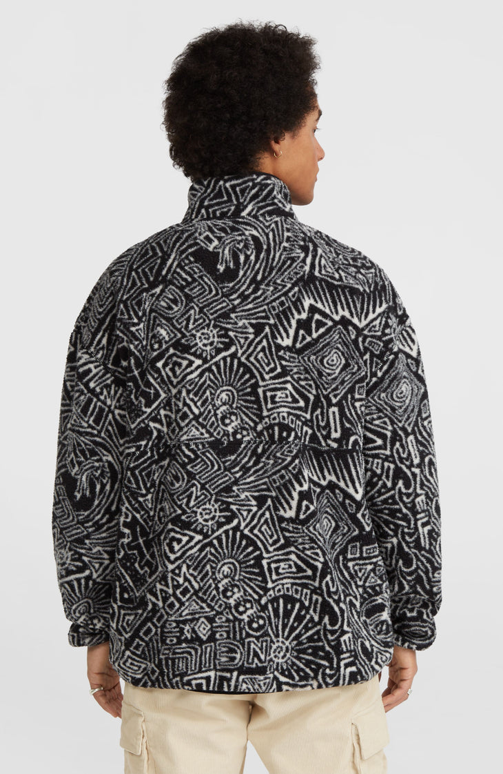 Flauschiger Surf Heroes Fleecepullover mit Halbreißverschluss | White/Black Sketcheritage