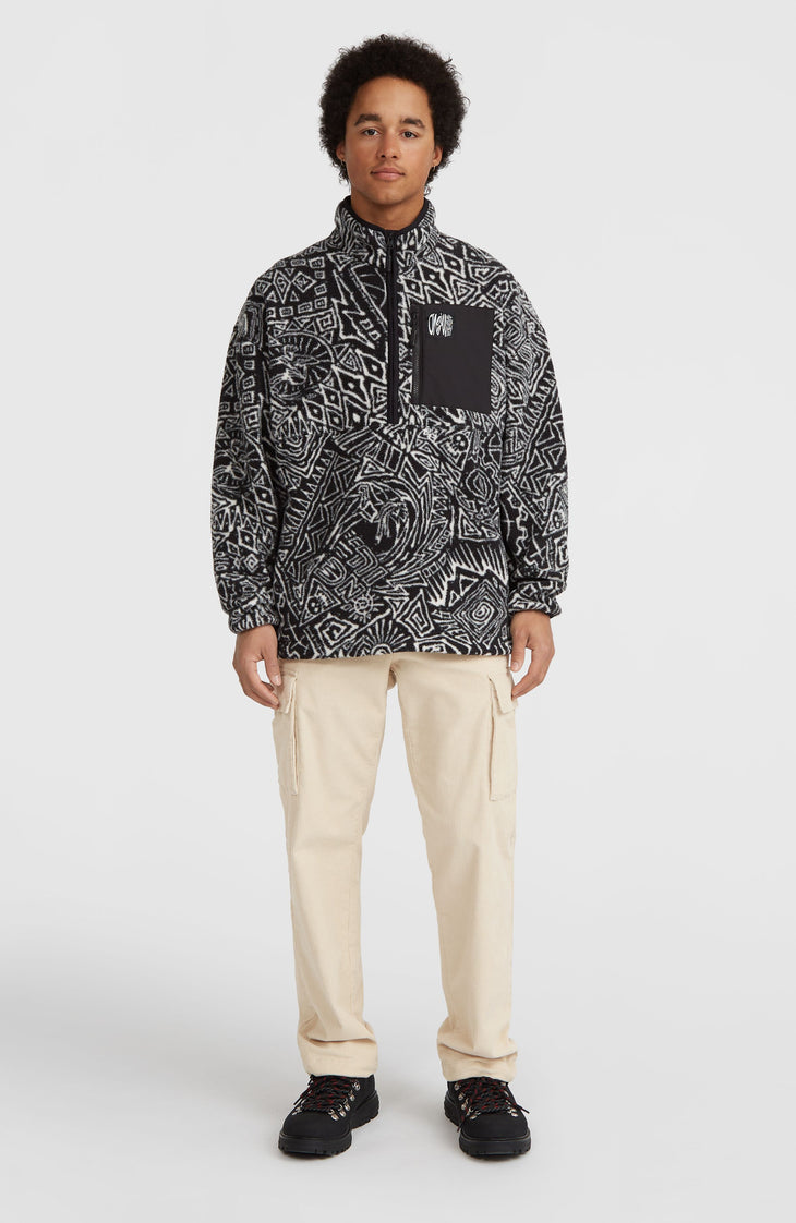 Flauschiger Surf Heroes Fleecepullover mit Halbreißverschluss | White/Black Sketcheritage