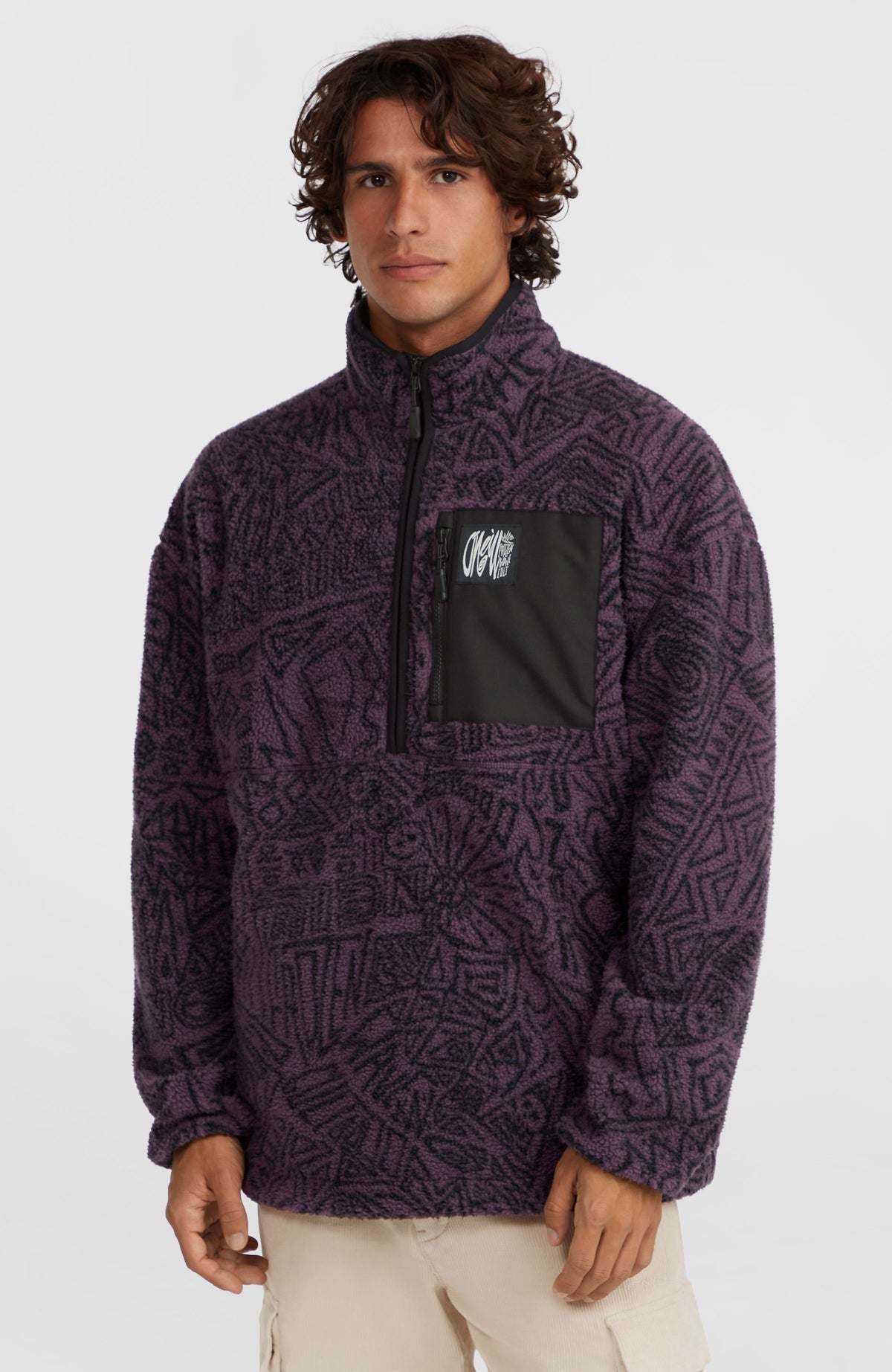 Flauschiger Surf Heroes Fleecepullover mit Halbreißverschluss | Black/Purple Sketcheritage