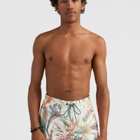 Cali Print 15'' Badehose | White Tropical Flower