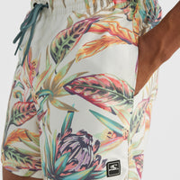 Cali Print 15'' Badehose | White Tropical Flower