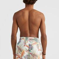 Cali Print 15'' Badehose | White Tropical Flower