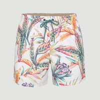 Cali Print 15'' Badehose | White Tropical Flower