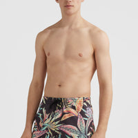 Cali Print 15'' Badehose | Black Tropical Flower