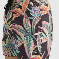 Cali Print 15'' Badehose | Black Tropical Flower