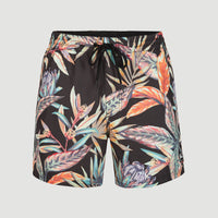 Cali Print 15'' Badehose | Black Tropical Flower