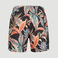 Cali Print 15'' Badehose | Black Tropical Flower