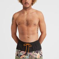 Cali Block 15'' Badehose | Black Tropical Flower