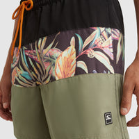 Cali Block 15'' Badehose | Black Tropical Flower