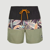 Cali Block 15'' Badehose | Black Tropical Flower