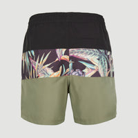 Cali Block 15'' Badehose | Black Tropical Flower