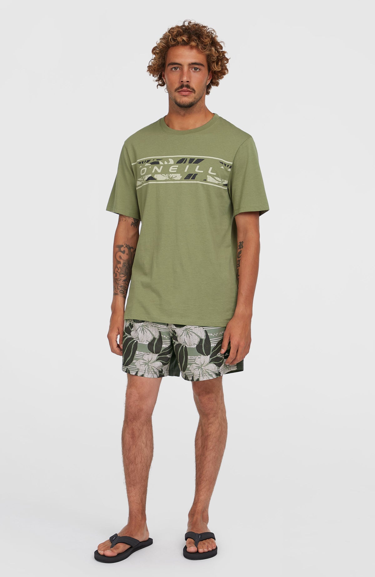 Cali Block 15'' Badehose | Green Dusty Flower
