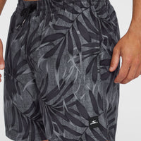 Cali Floral 16'' Badehose | Black Dipped Leaves