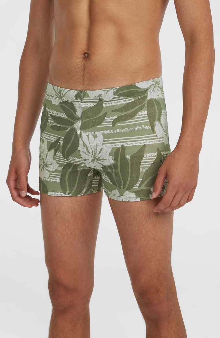 Essentials Floral Racer Badehose | Green Tonal Dusty Flower