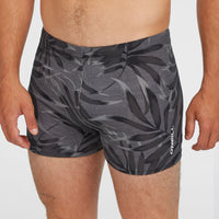 Essentials Floral Racer Badehose | Black Dipped Leaves