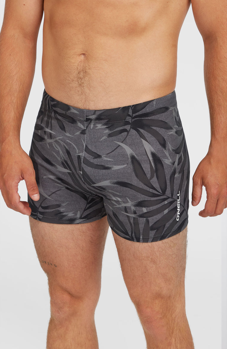 Essentials Floral Racer Badehose | Black Dipped Leaves