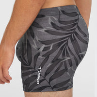 Essentials Floral Racer Badehose | Black Dipped Leaves