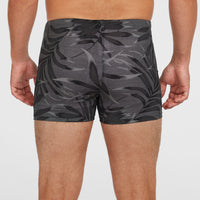 Essentials Floral Racer Badehose | Black Dipped Leaves