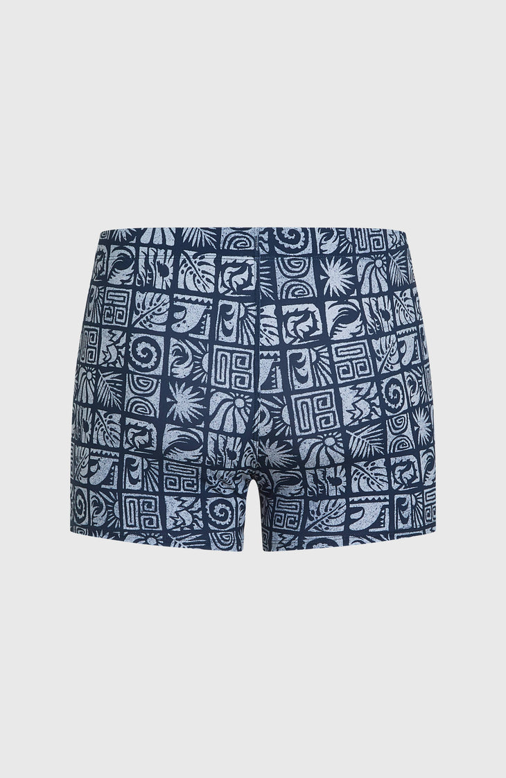 Essentials All-Over-Print Racer Badehose | Dark Blue Bricks