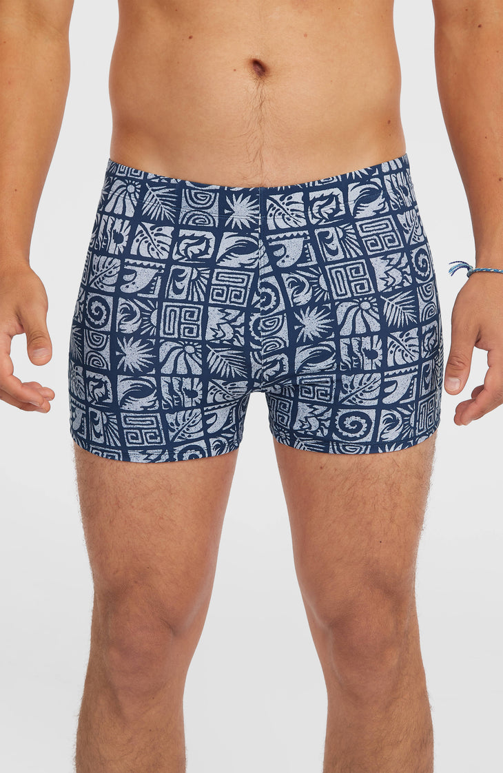 Essentials All-Over-Print Racer Badehose | Dark Blue Bricks