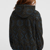 Superfleece Hoodie mit Halbreißverschluss | Black Retro Ikat