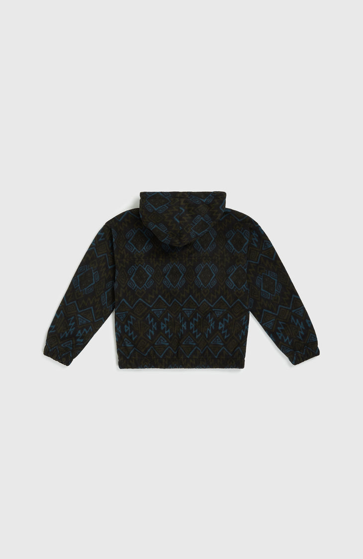 Superfleece Hoodie mit Halbreißverschluss | Black Retro Ikat