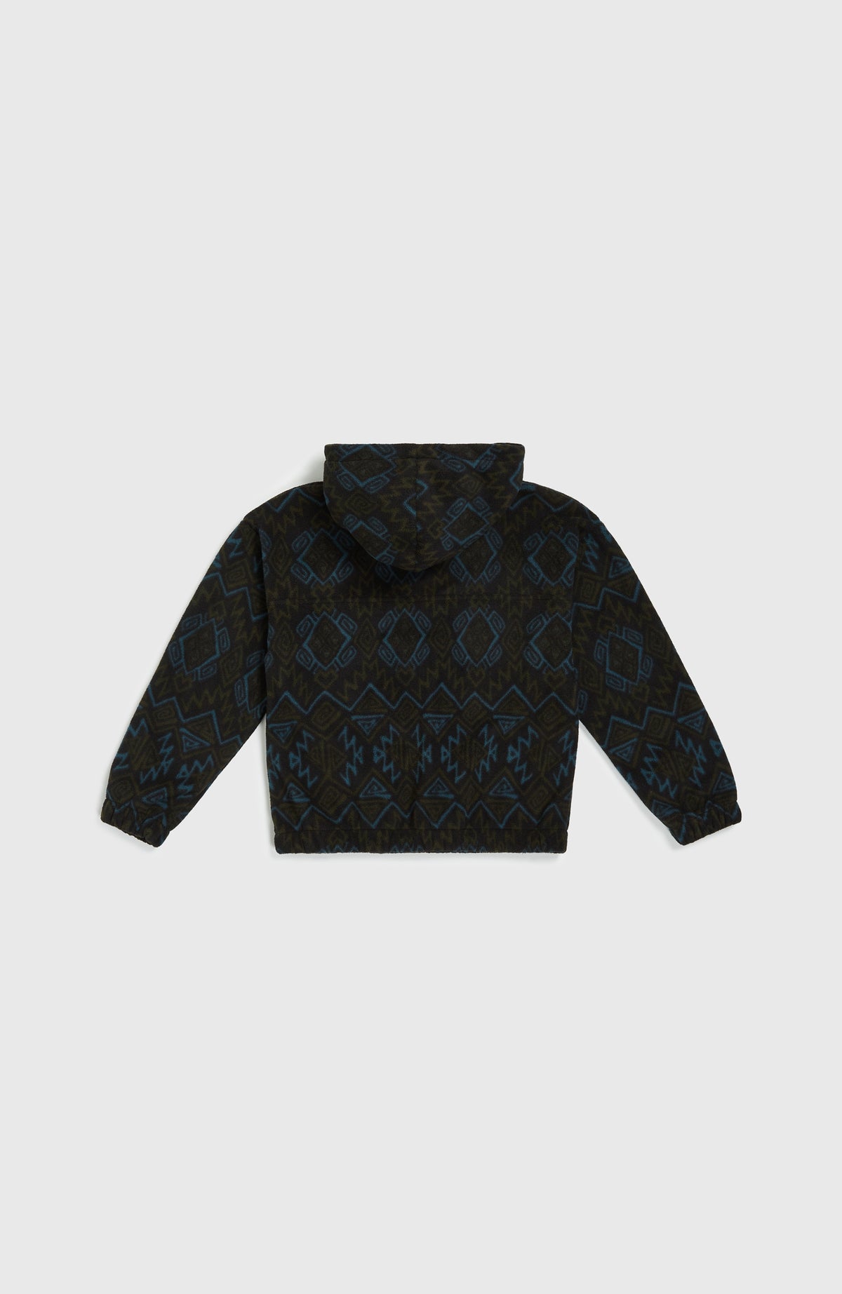 Superfleece Hoodie mit Halbreißverschluss | Black Retro Ikat