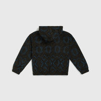 Superfleece Hoodie mit Halbreißverschluss | Black Retro Ikat