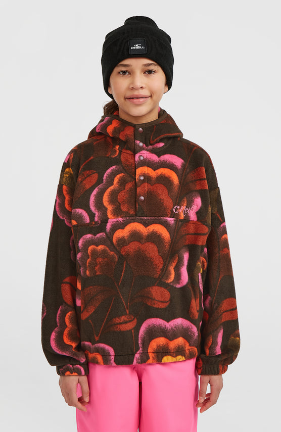 Superfleece Hoodie mit Halbreißverschluss | Brown Originals Flower