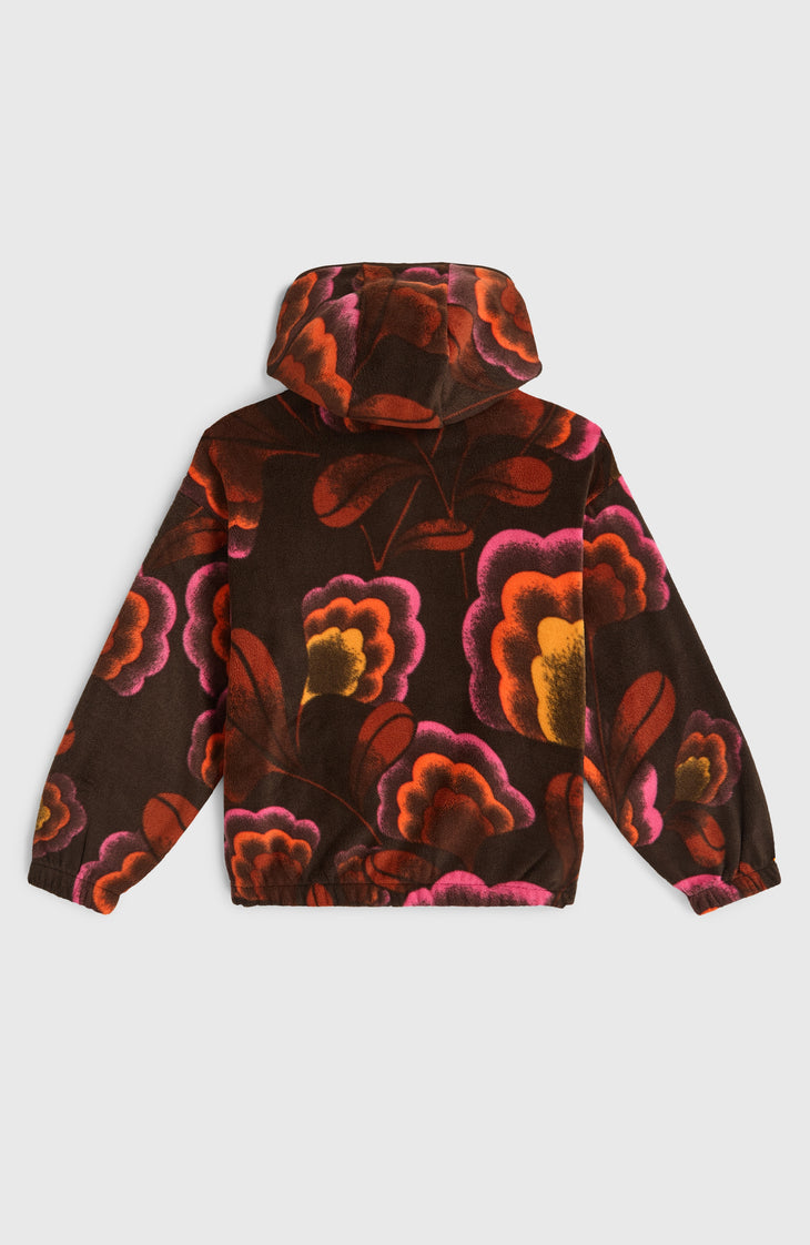 Superfleece Hoodie mit Halbreißverschluss | Brown Originals Flower