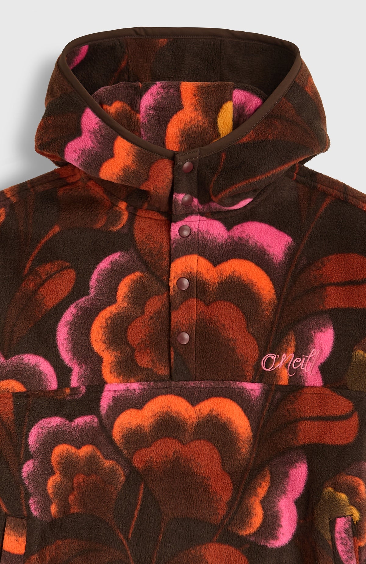 Superfleece Hoodie mit Halbreißverschluss | Brown Originals Flower