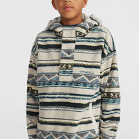 Superfleece Hoodie mit Halbreißverschluss | Grey Ikat Stripe