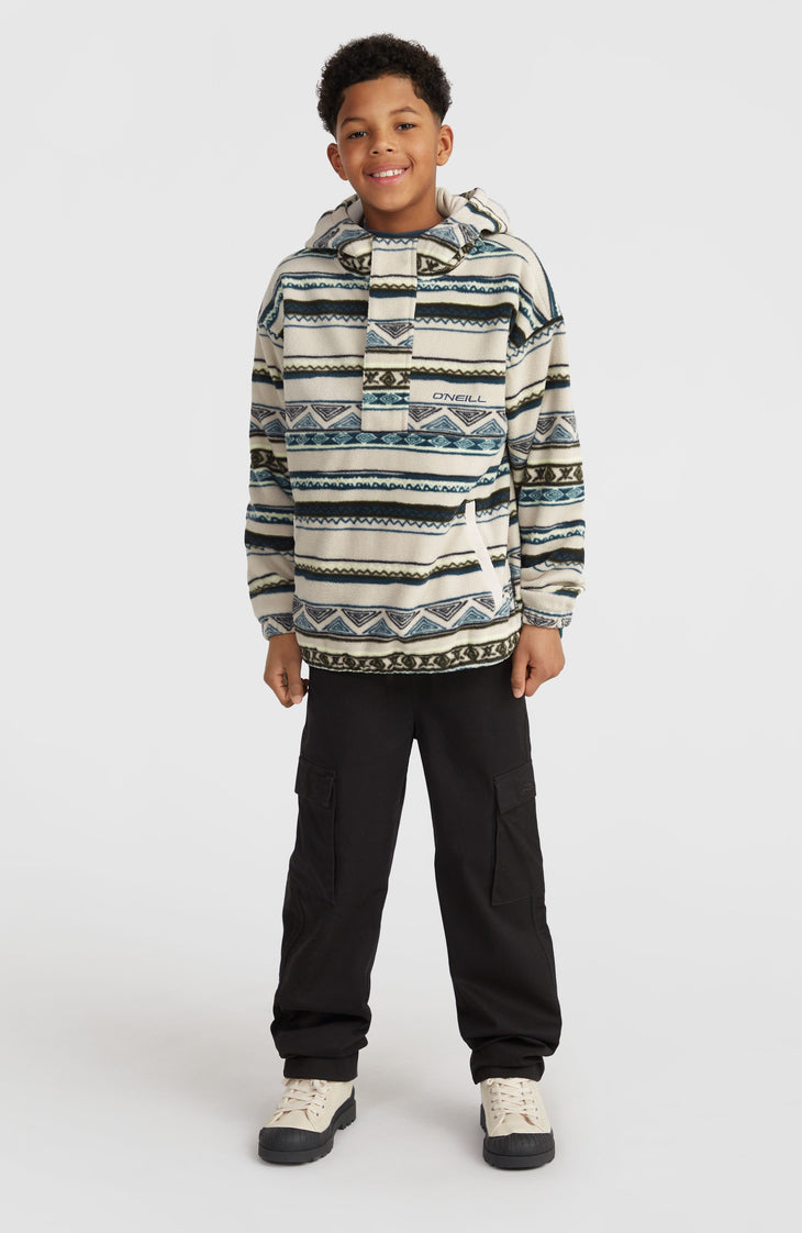 Superfleece Hoodie mit Halbreißverschluss | Grey Ikat Stripe