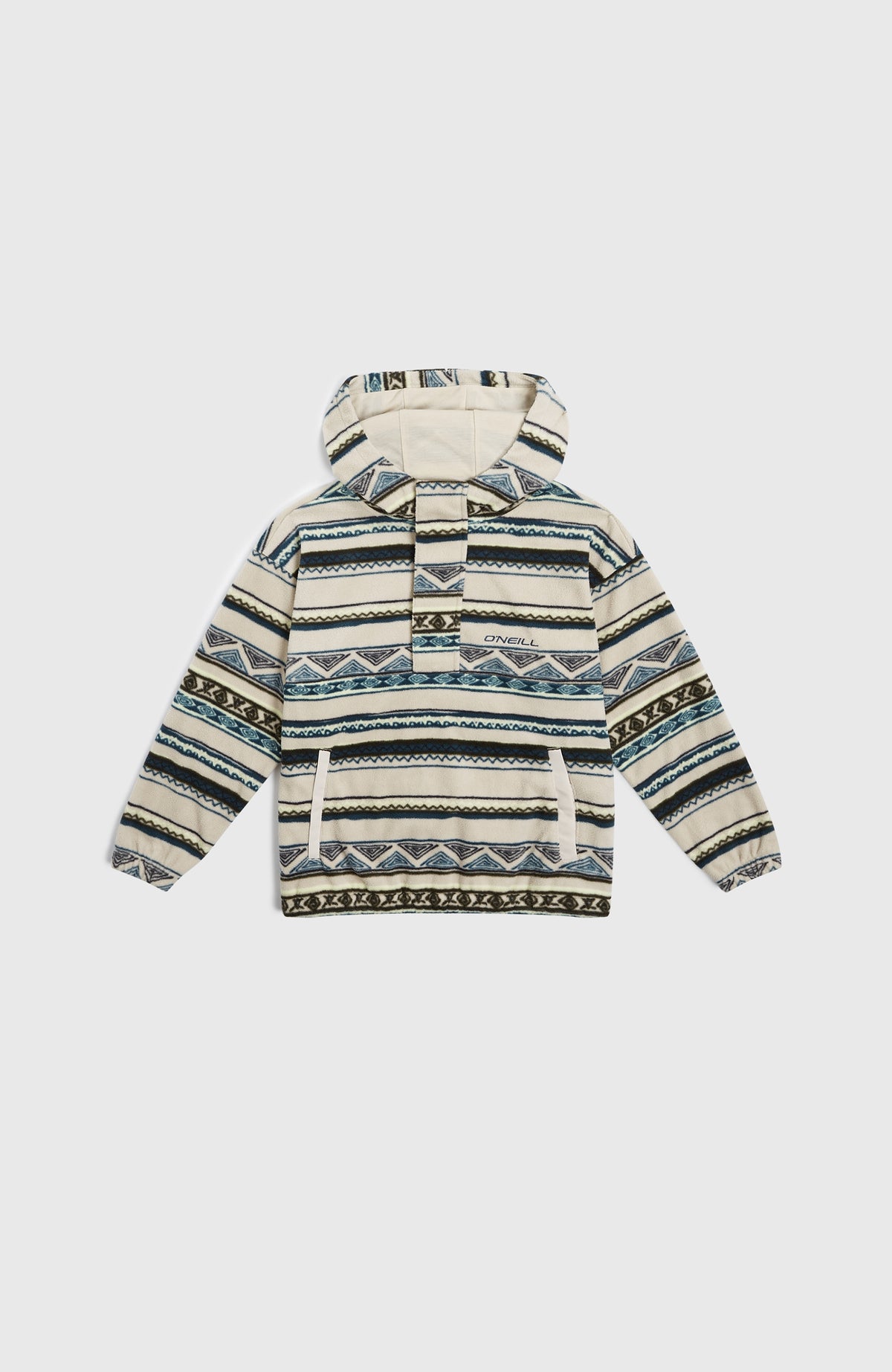 Superfleece Hoodie mit Halbreißverschluss | Grey Ikat Stripe