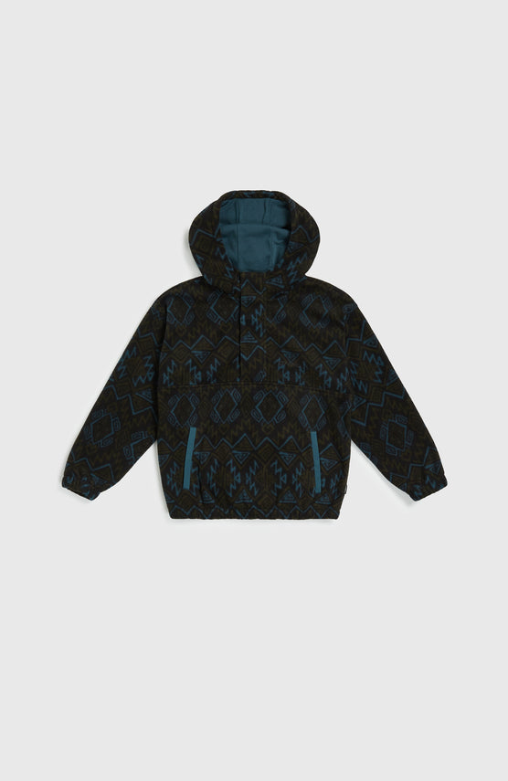 Superfleece Hoodie mit Halbreißverschluss | Black Retro Ikat