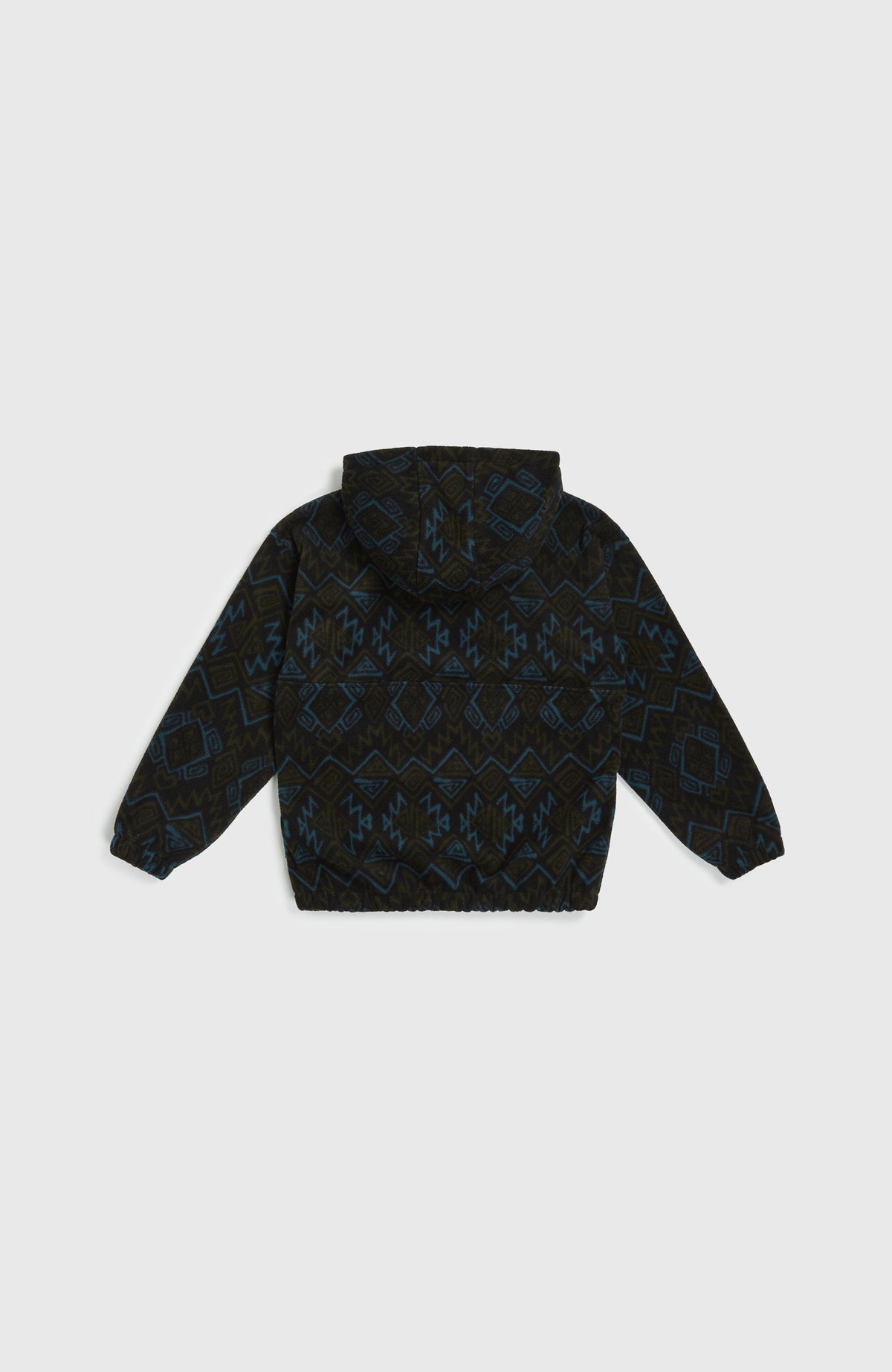 Superfleece Hoodie mit Halbreißverschluss | Black Retro Ikat
