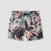 Cali Print 13'' Badehose | Black Tropical Flower