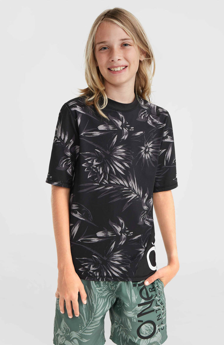 Mix and Match Crazy Shortsleeve-Schwimmshirt | Black Tonal Tropican